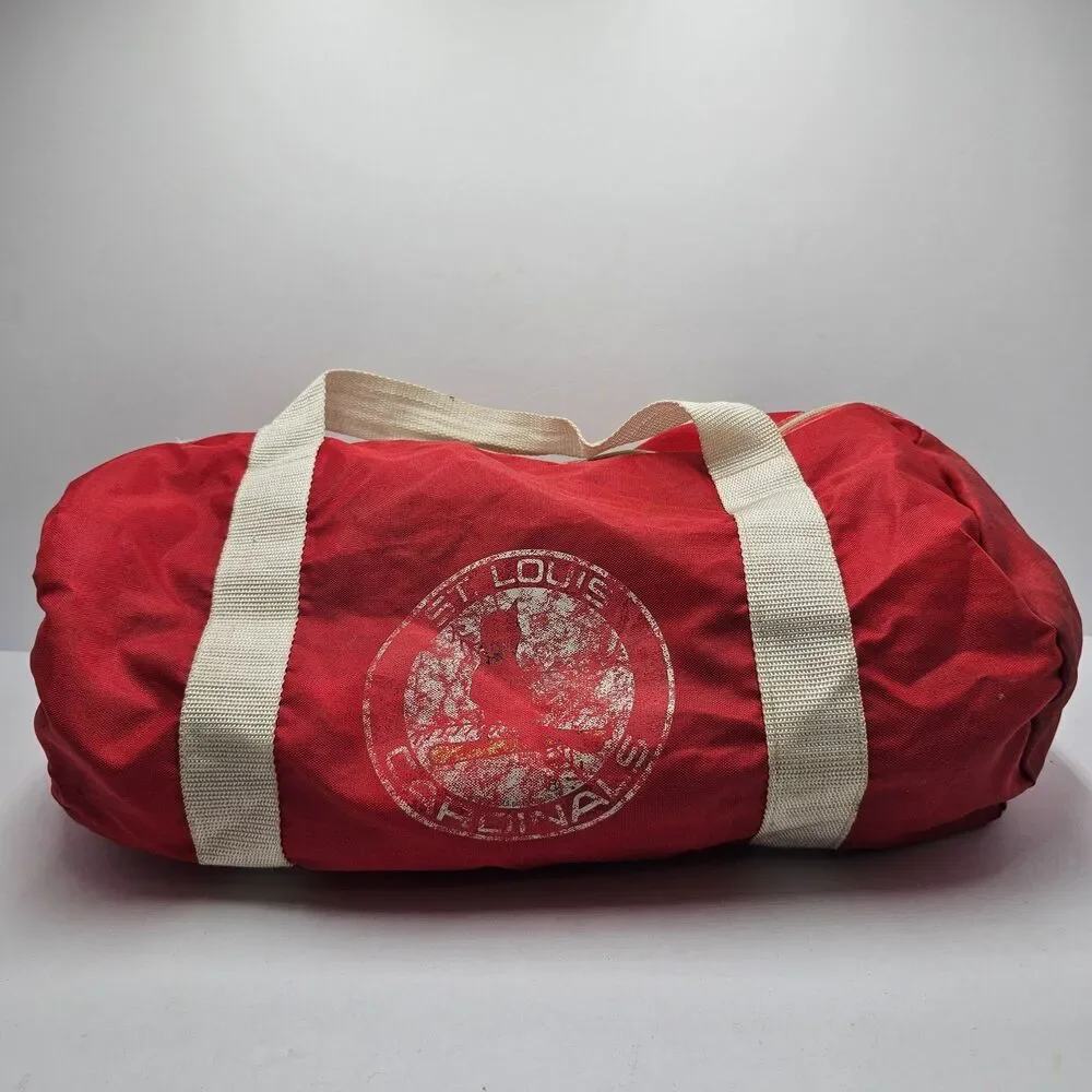 VTG St Louis Cardinals Duffel Bag Canvas Barrel Gym Travel Red MLB Baseball